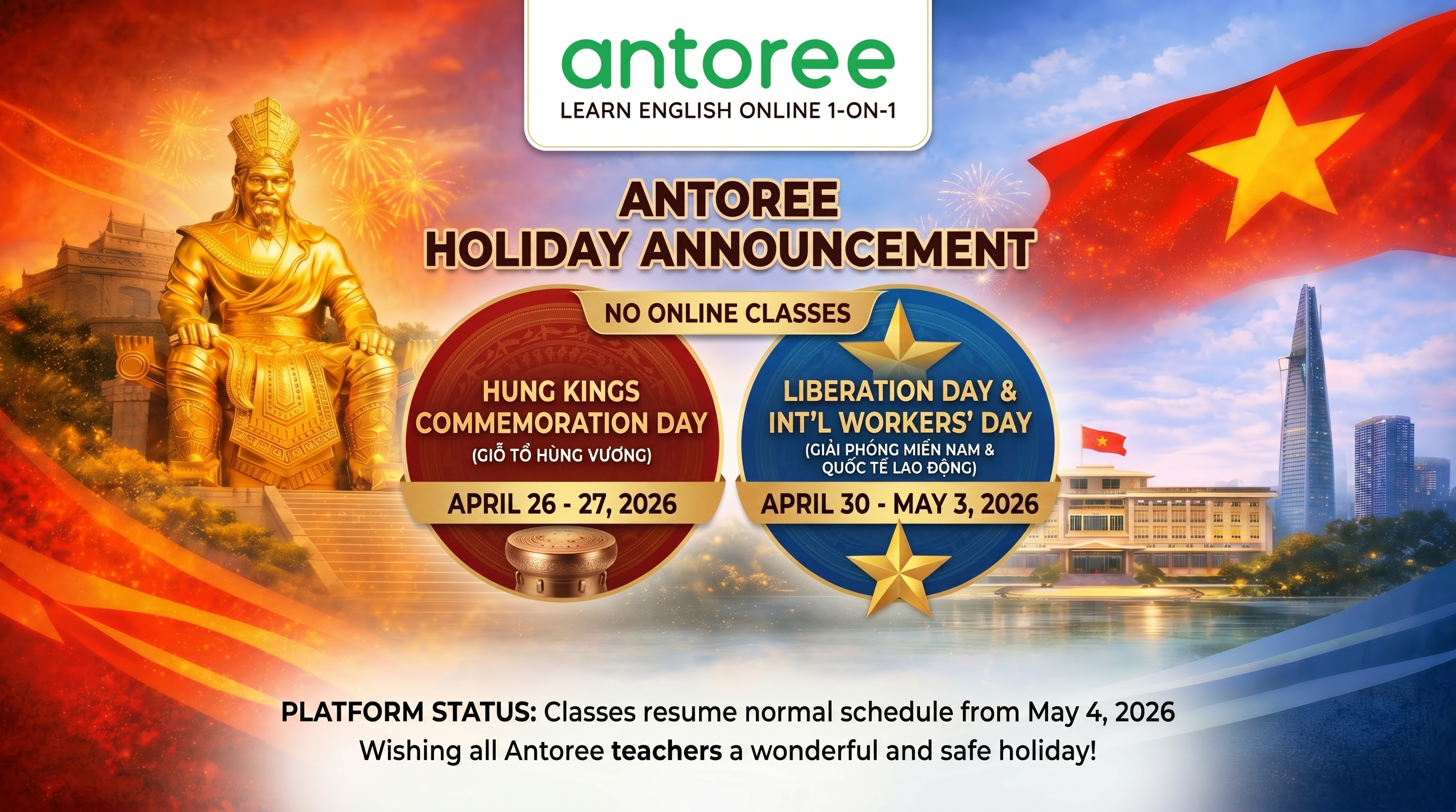 Thong bao lich nghi le Antoree 2026